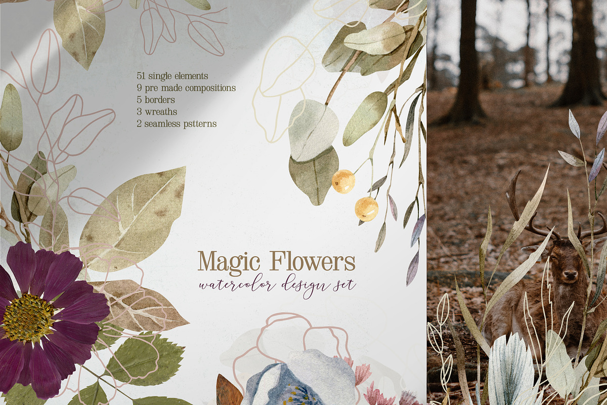 Magic Flowers - watercolor collectio, an Object Graphic by Julia M. Watercolor (Photo 1 of 14)