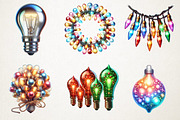 Retro Christmas Lights Watercolor, an Illustration by RobertsArt (Thumbnail 4 of 7)