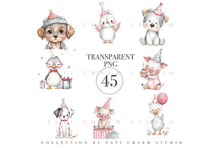 45 Barnyard Birthday Party Clipart, an Animal Illustration by Pati Charm Studio