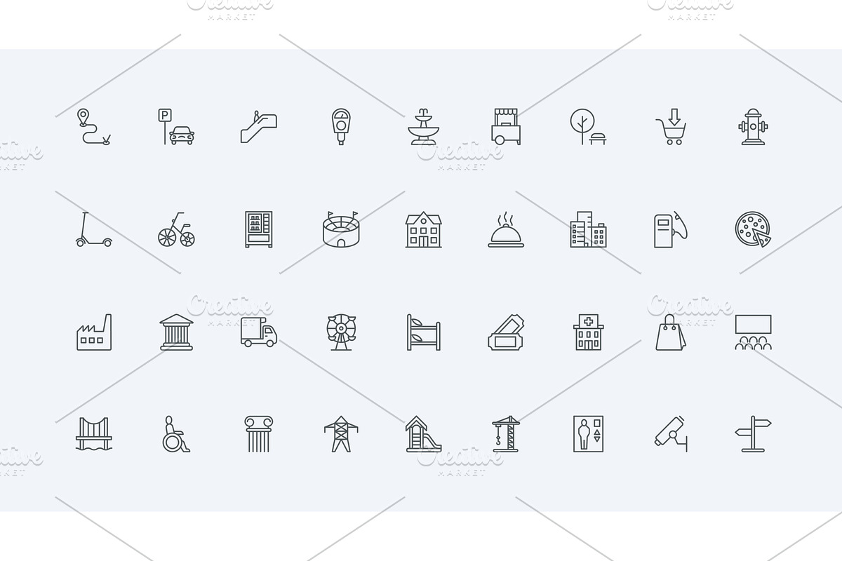 Urban public infrastructure icons, an Object Illustration by Lemberg Vector