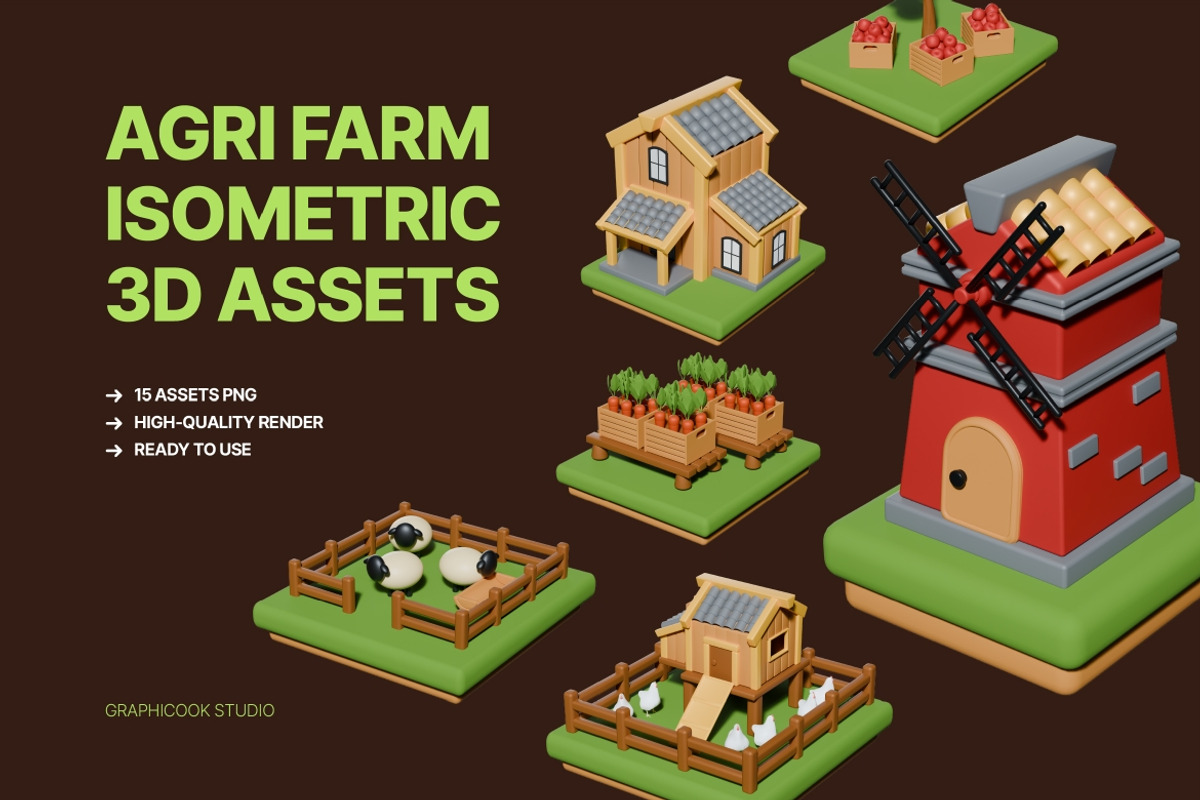 Agri Farm Isometric 3D Assets, an Object Illustration by graphicook (Photo 1 of 3)