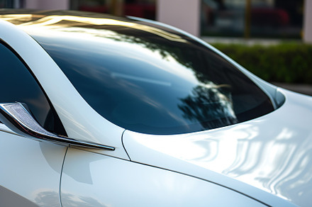 Closeup photo of a new white modern car, a Transportation Photo by AlyaAnd