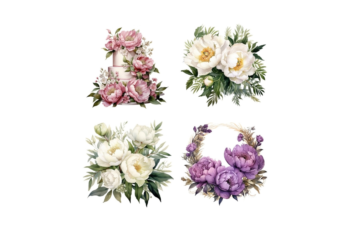 Watercolor Peony Clip Art, a Decorative Illustration by HoneyBunnyDigital (Photo 8 of 14)