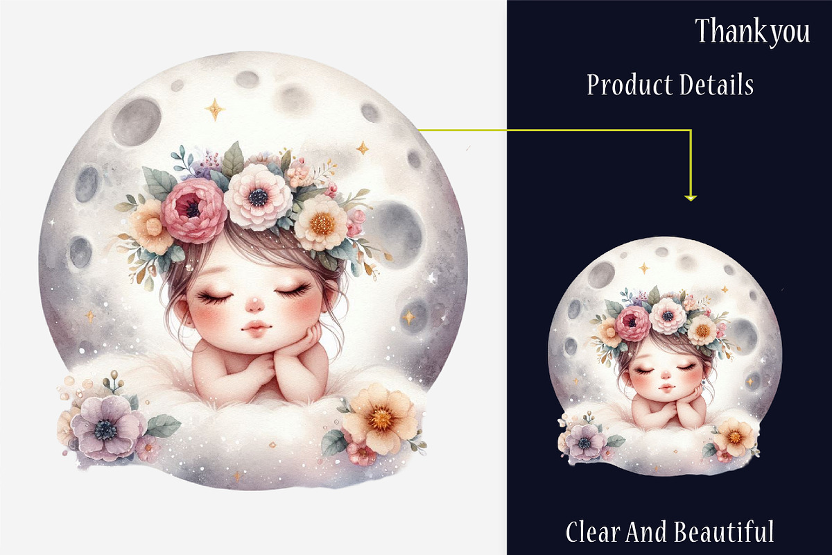 Watercolor Baby Dreamy Princess Moon, a Graphic by designcity5 (Photo 4 of 5)