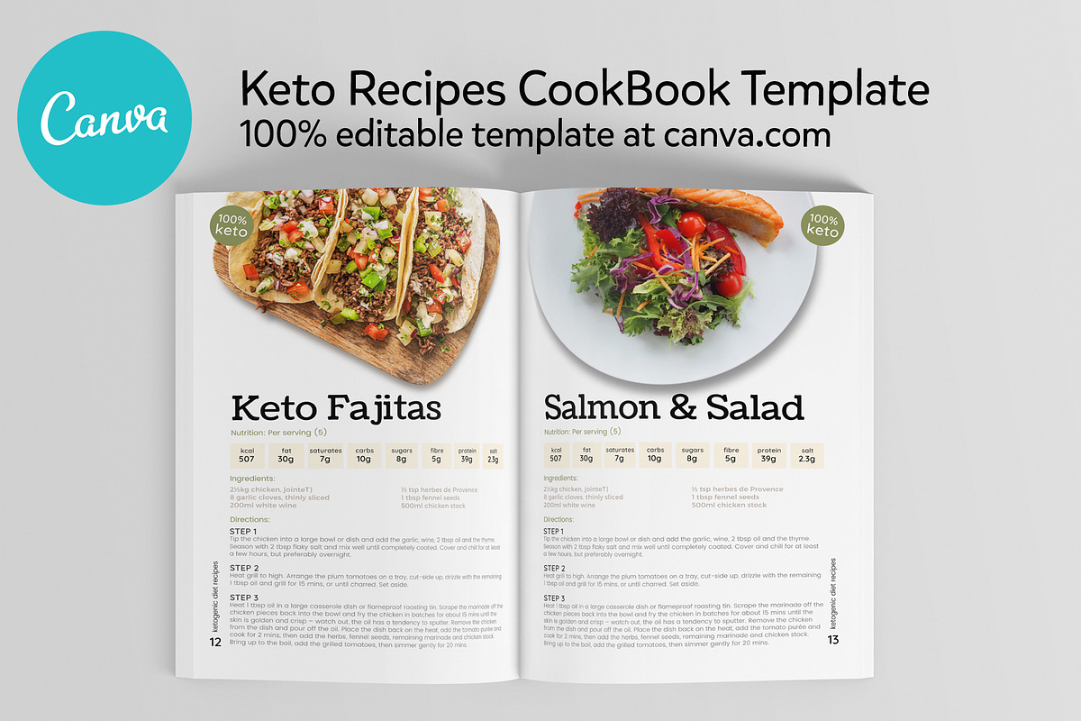 Keto Recipes Cookbook CANVA template, a Templates & Theme by DeLaGranSiete (Photo 7 of 10)