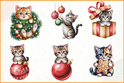 Whimsical Christmas Cat Clipart, an Illustration by Watercolor design (Thumbnail 2 of 4)