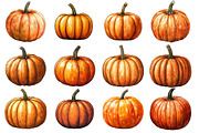 Watercolor Autumn Pumpkin Clipart, an Illustration by SinaCreation (Thumbnail 2 of 5)