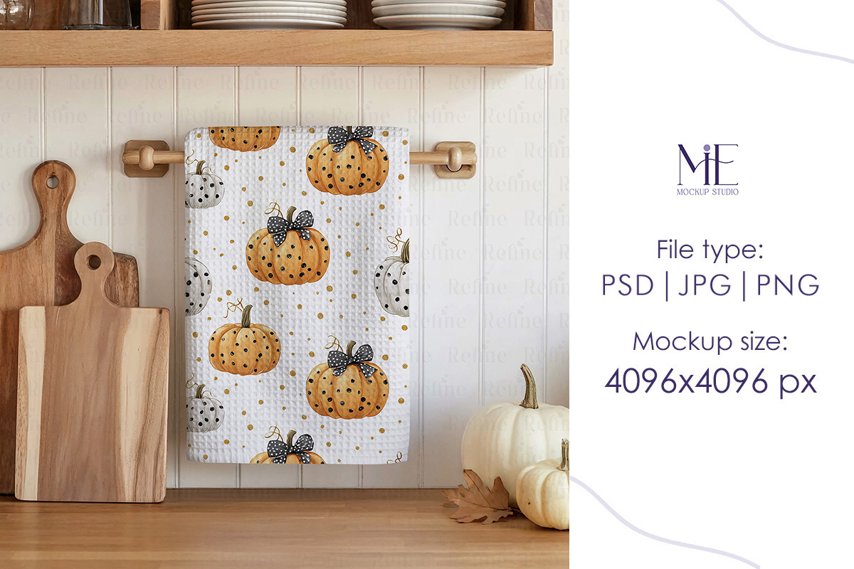 Autumn Waffle Tea Towel PSD Mock-up, a Household Mockup by Mie Mockup Studio (Photo 4 of 6)