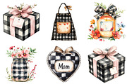 Black Gingham Mother's Day Clipart, an Illustration by Watercolor design (Thumbnail 5 of 5)