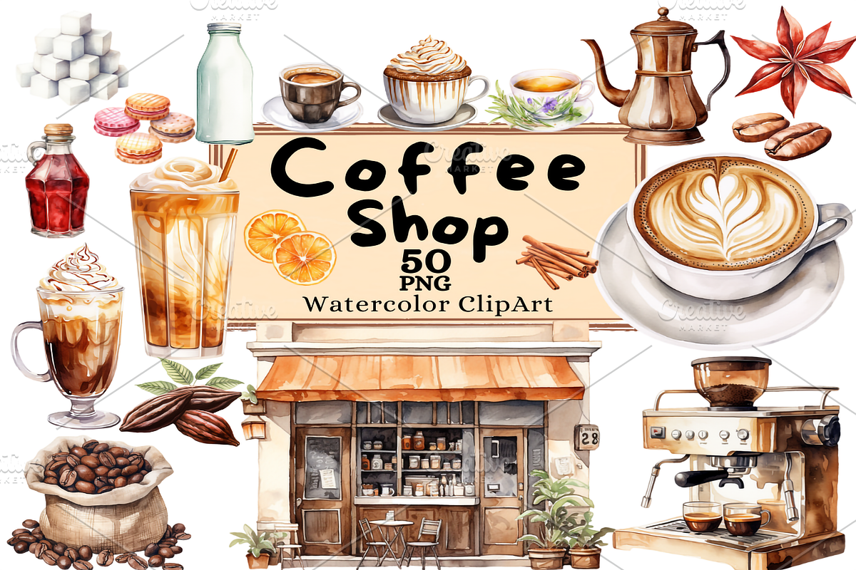 The Coffee Shop Collection Clipart, a Food Illustration by Watercolor Digital (Photo 1 of 9)