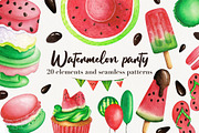 Watercolor Watermelon party clipart., a Food Illustration by NinaBrai (Thumbnail 1 of 5)