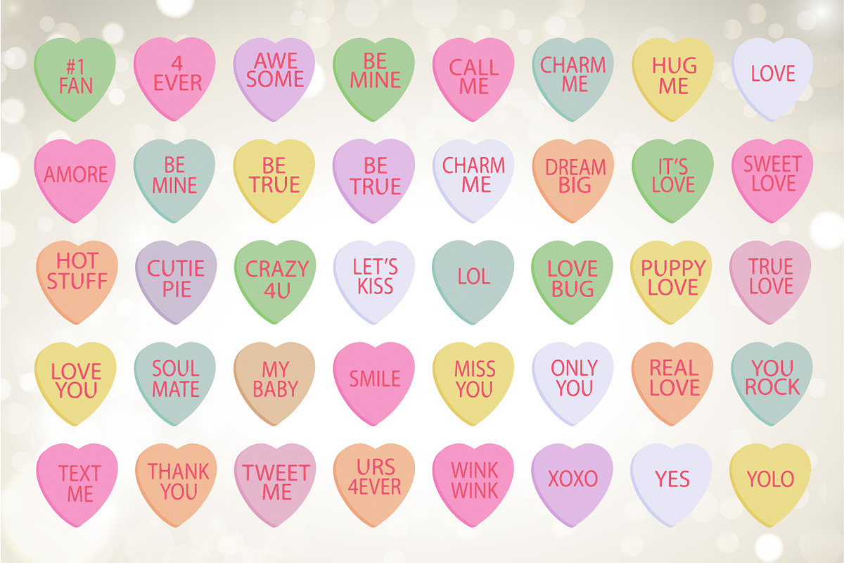 Valentine Clipart - Candy Hearts, a Decorative Illustration by Leska's Digitals (Photo 2 of 3)