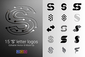 15 S Letter Logos - Vector & Mock-Up