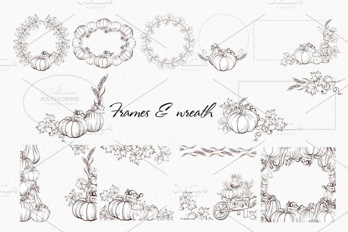 Vintage Autumn Botanical Line Art, a Seasonal Illustration by katmonne (Photo 8 of 14)