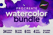 Procreate watercolor bundle, a Brush Add-On by Endete & Mazak brushes (Thumbnail 1 of 10)