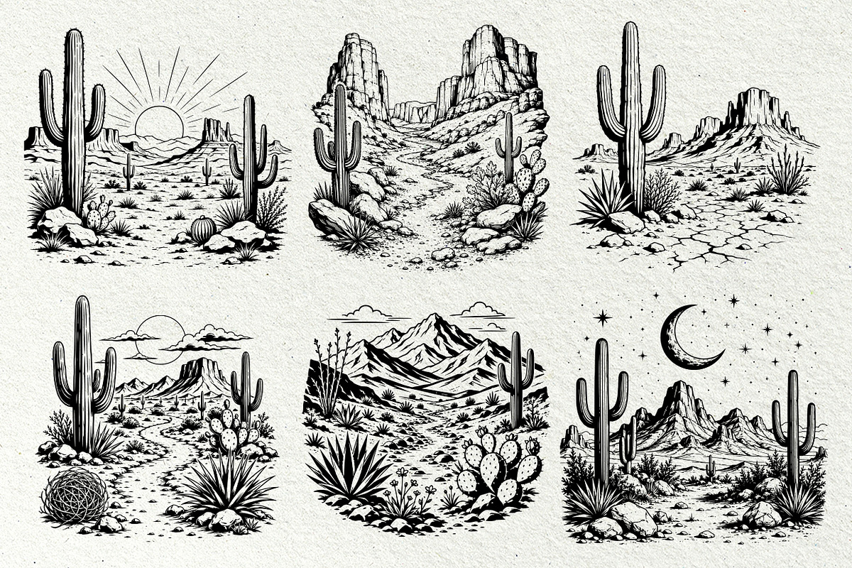 Desert Scenes Line Art Graphics, a Decorative Illustration by DENIDigitalArtSudio (Photo 5 of 10)