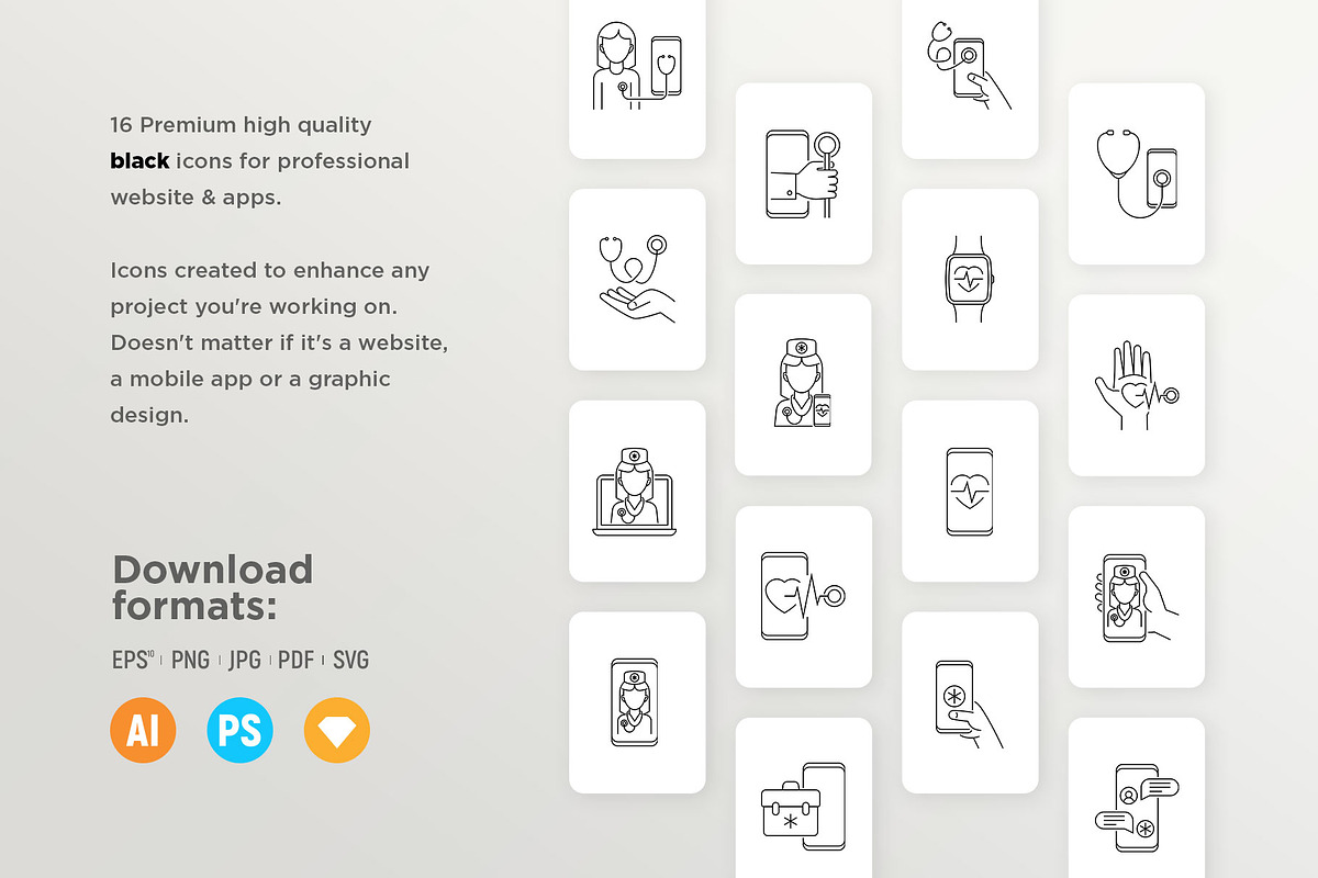 Telemedicine | 32 Icons Set, an Outline Icon by Marina Silence (Photo 12 of 17)