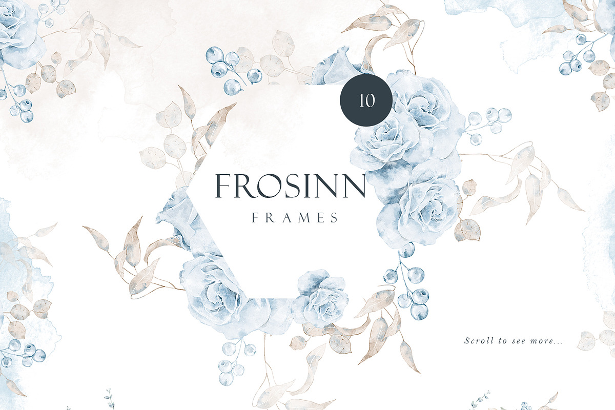 Watercolor dusty blue floral clipart, an Illustration by MariGraphic boutique (Photo 3 of 9)