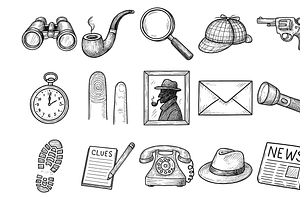 Detective Icon Set, an Object Graphic by nikagraphic