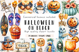 Halloween on Beach Clipart Bundle, an Illustration by CreationArt
