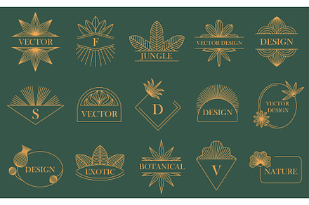 Linear boho floral emblem frames