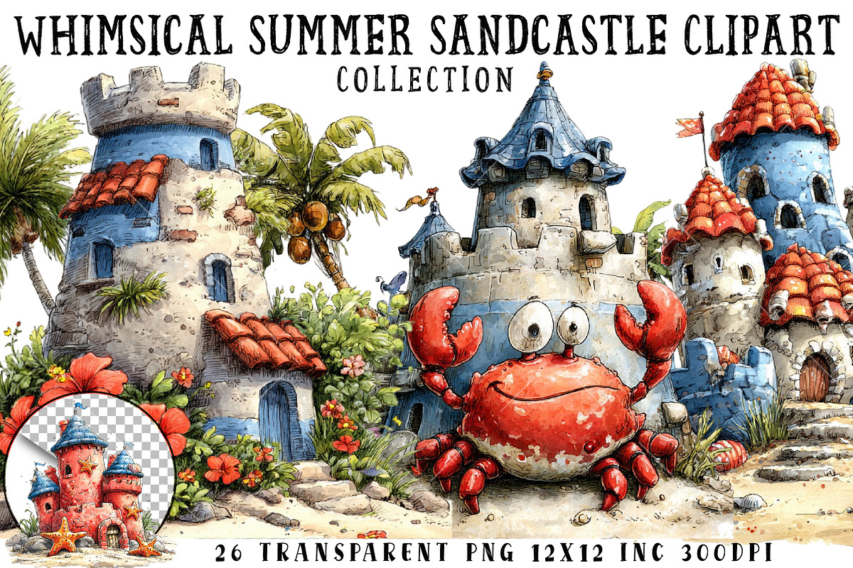 Whimsical Summer Sandcastle Clipart, an Illustration by OK Design (Photo 1 of 6)