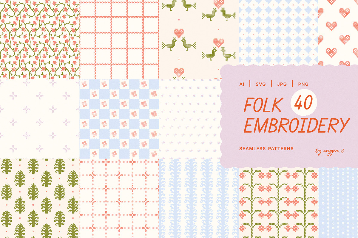 Folk Embroidery. Seamless Patterns, a Pattern Graphic by oxygen_8 (Photo 1 of 12)