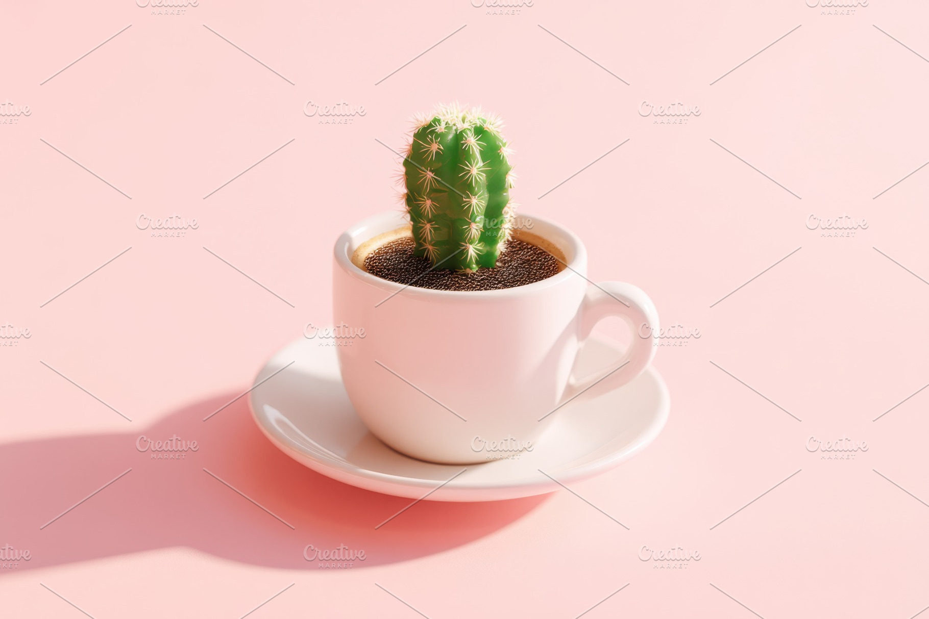 Cactus in a white cup on pink background, a Nature Photo by AlyaAnd