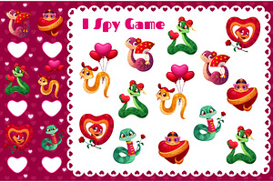 Valentines day snakes, I spy game, a Seasonal Illustration by Buch&Bee