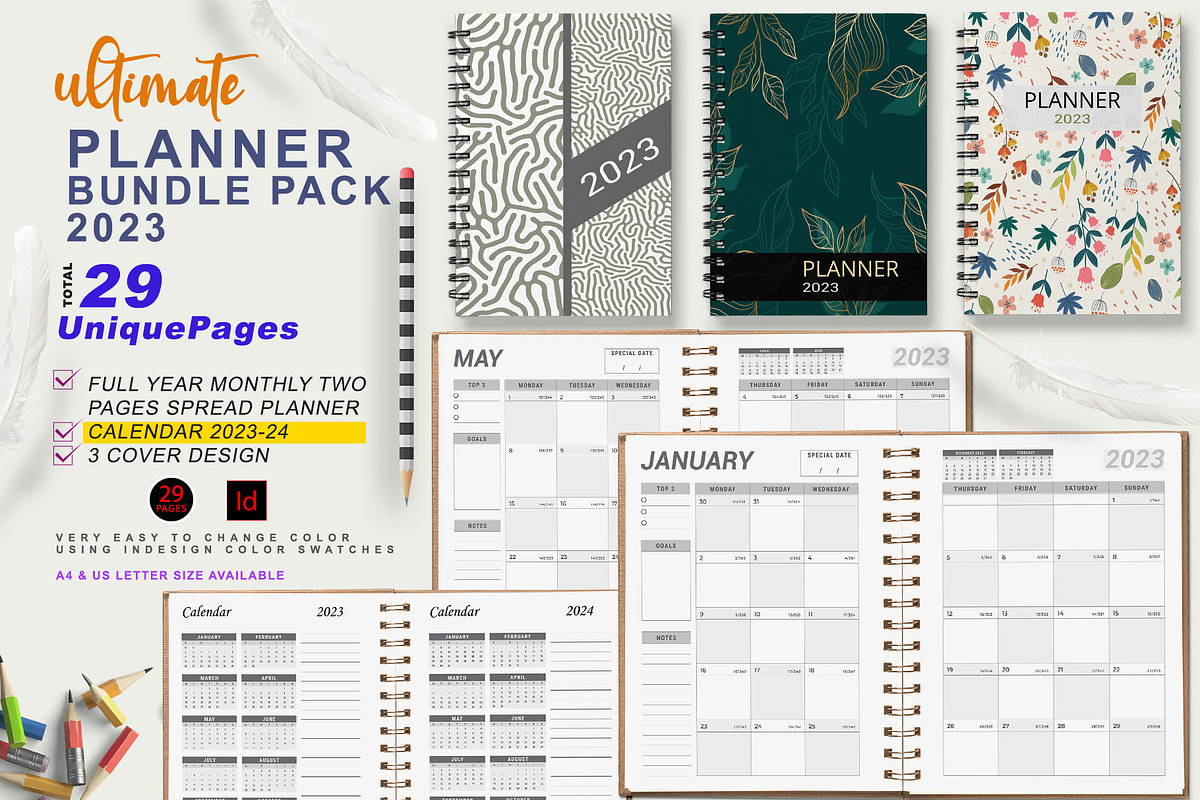 2023 Monthly Planner Bundle, a Stationery Template by ROJI CREATOR (Photo 1 of 9)