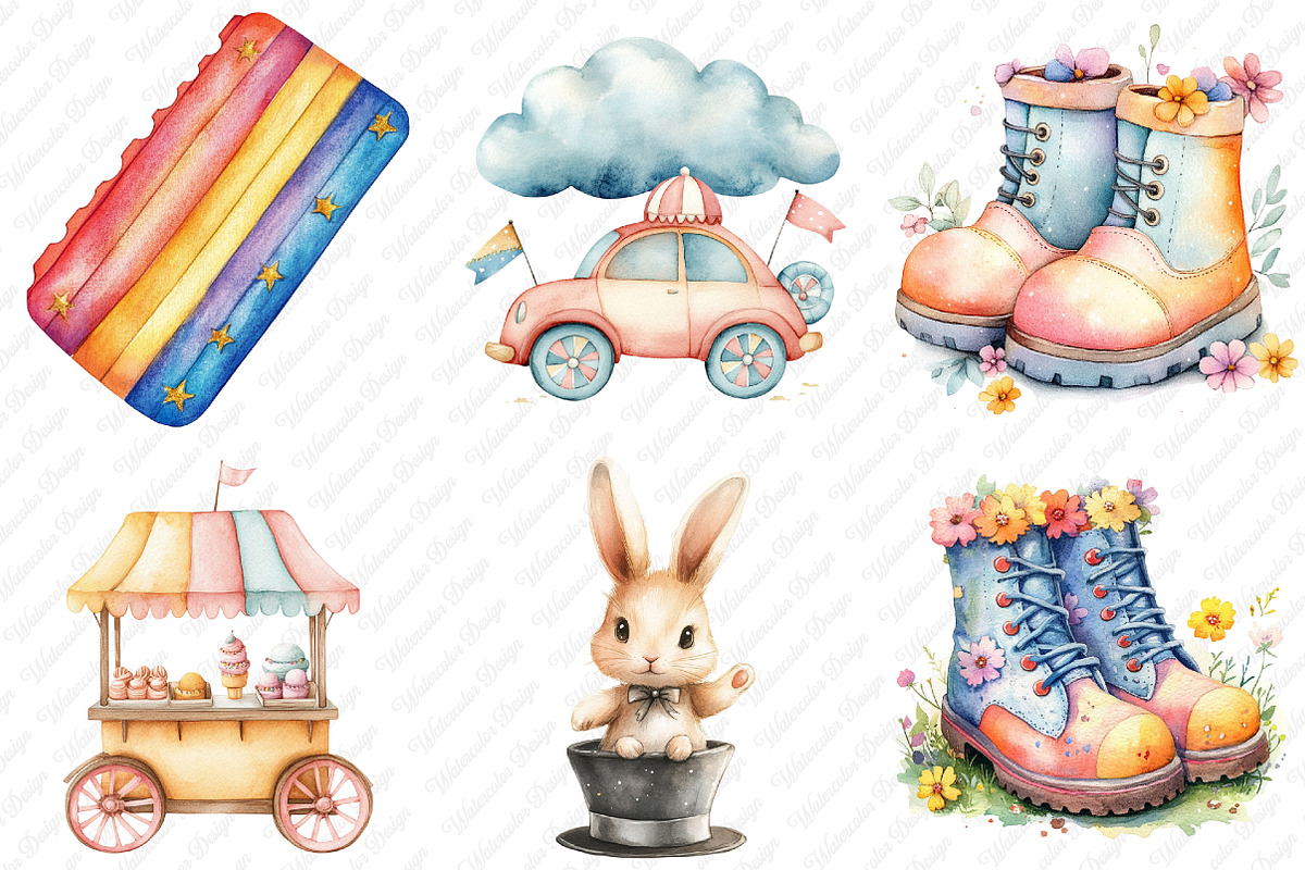 Pastel Summer Circus Clipart, an Illustration by Watercolor design (Photo 4 of 12)