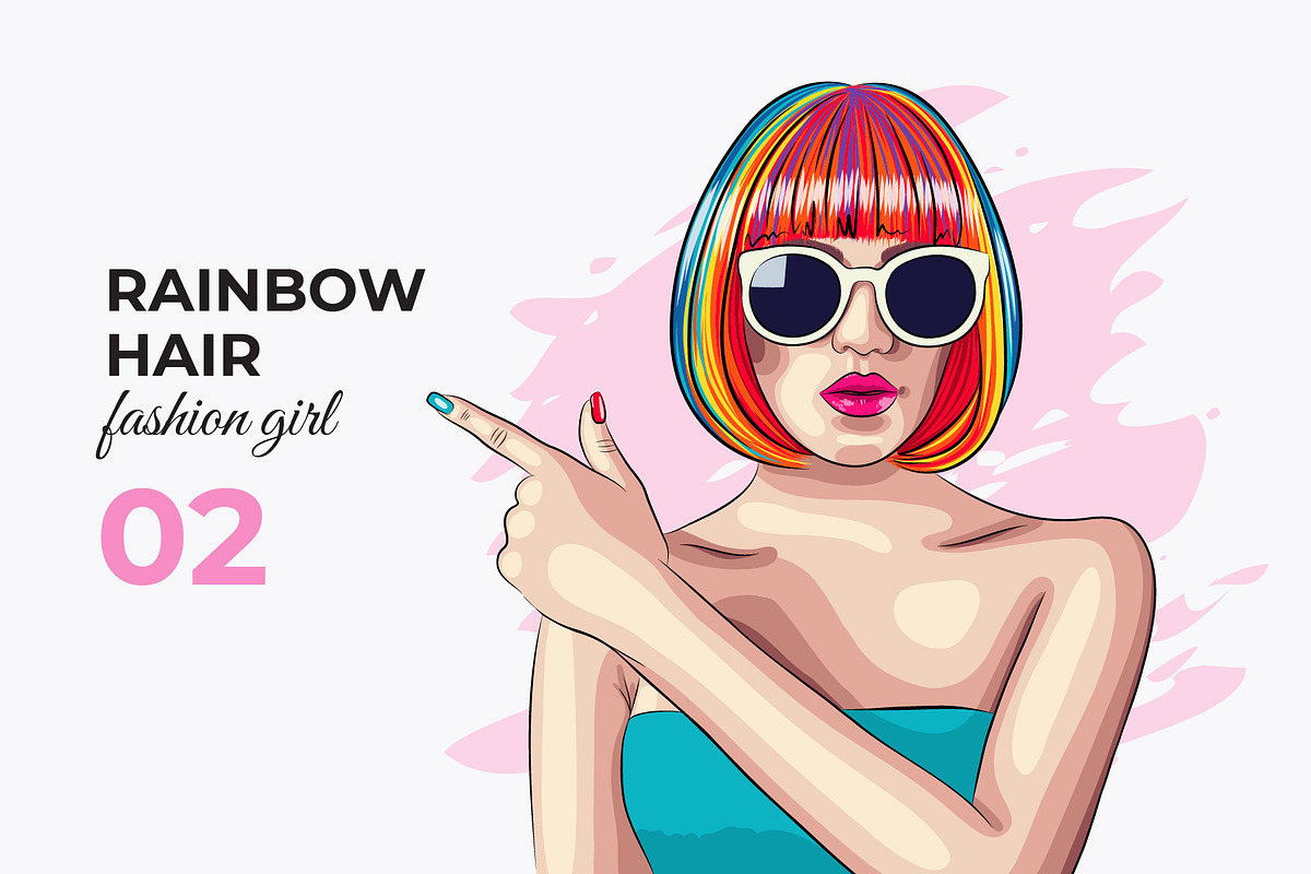 Vector Rainbow Hair Girl, a Person Illustration by Iryna Denysova (Photo 3 of 4)