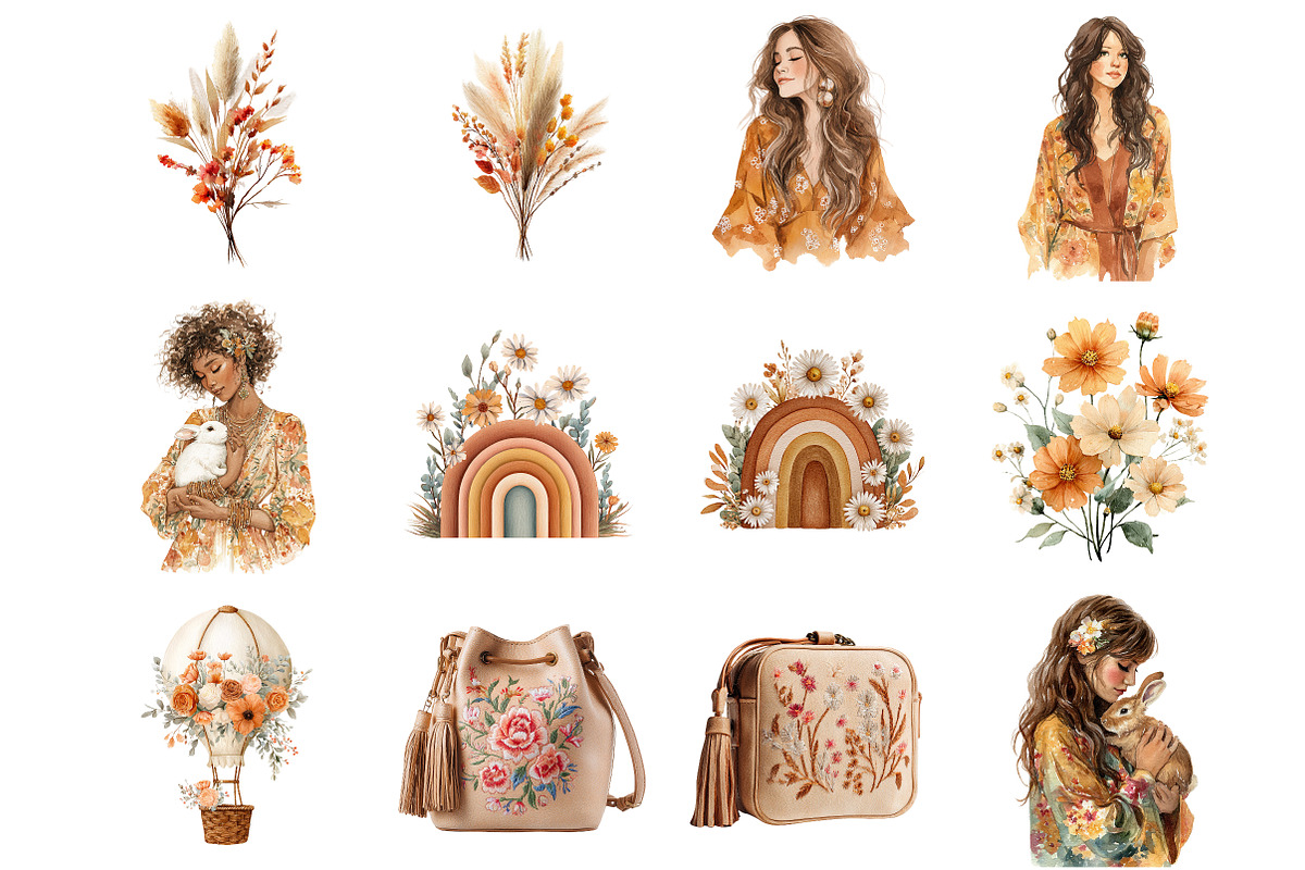Watercolor Spring Boho Clipart, an Illustration by DreamArtGraphic (Photo 4 of 4)
