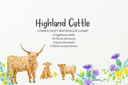 Watercolor Highland Cattle Clipart, an Animal Illustration by Corner Croft (Thumbnail 3 of 6)
