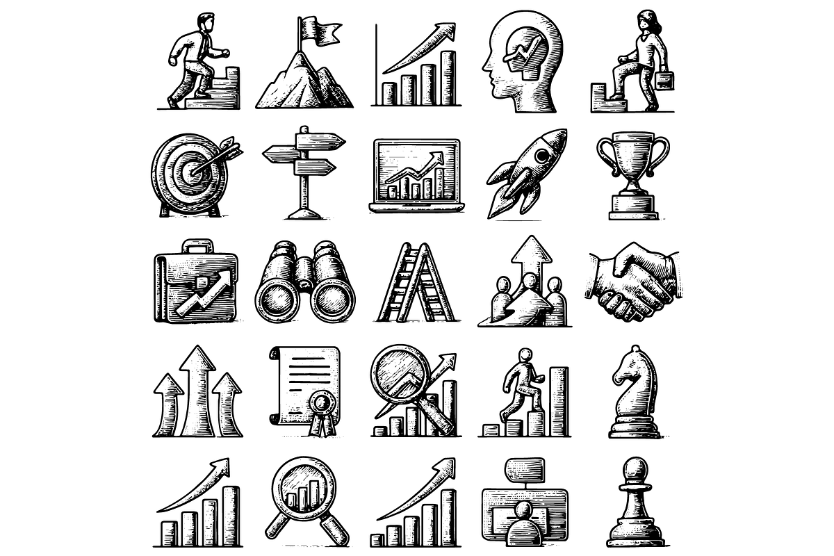 Business Growth Icon Set, an Object Graphic by RT Studio