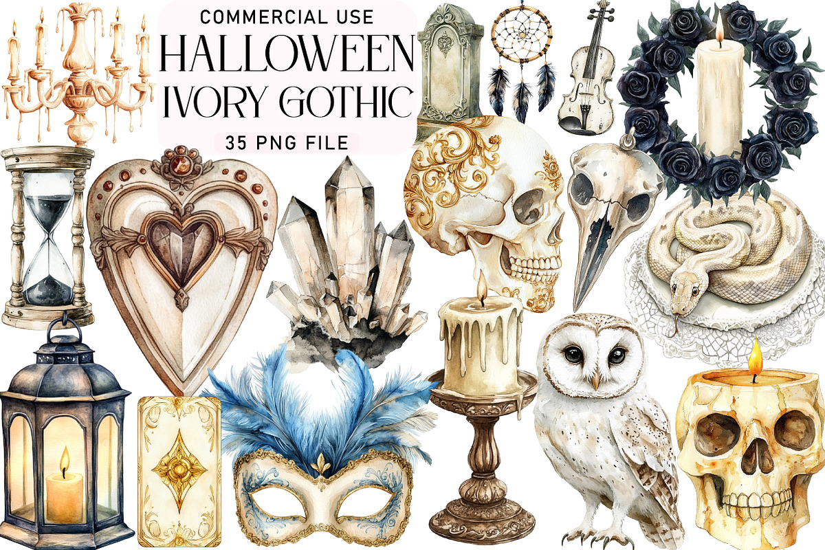 Watercolor Ivory Gothic Halloween, an Illustration by Daily.Designs (Photo 1 of 3)