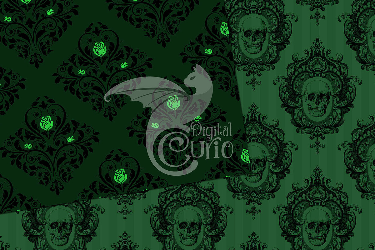 Green Gothic Digital Paper, a Pattern Graphic by Digital Curio