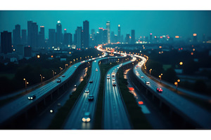 Aerial view of a busy highway with, an Illustration by tilialucida