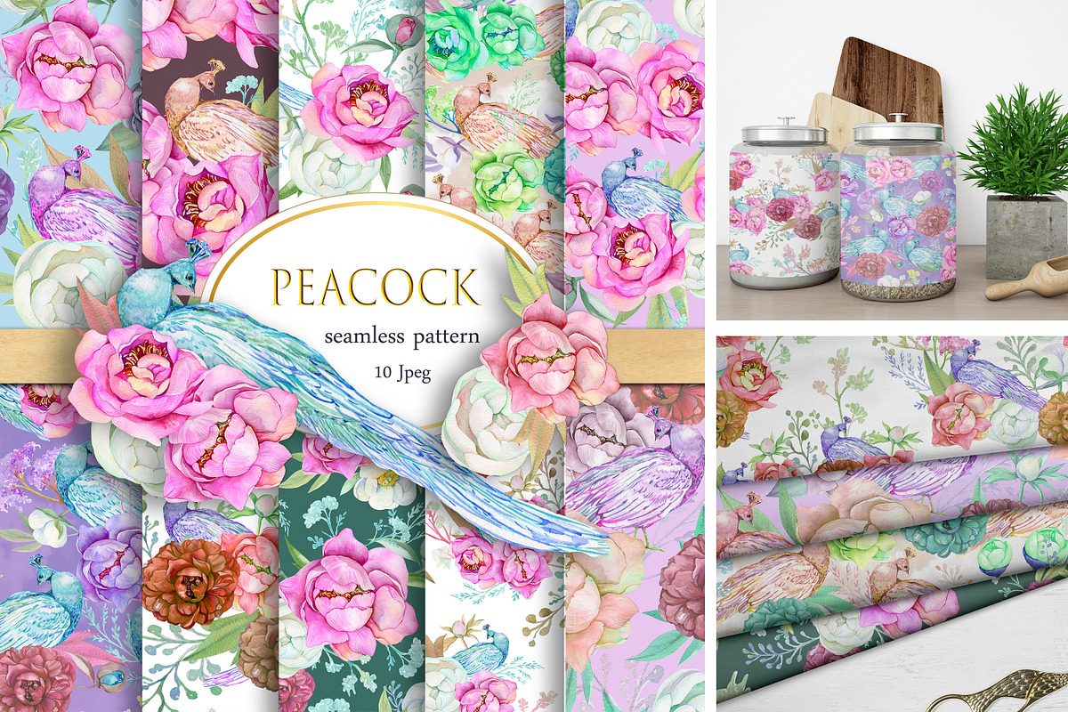Peacocks Seamless patterns, a Pattern Graphic by NastiaDesignsPrints (Photo 1 of 8)