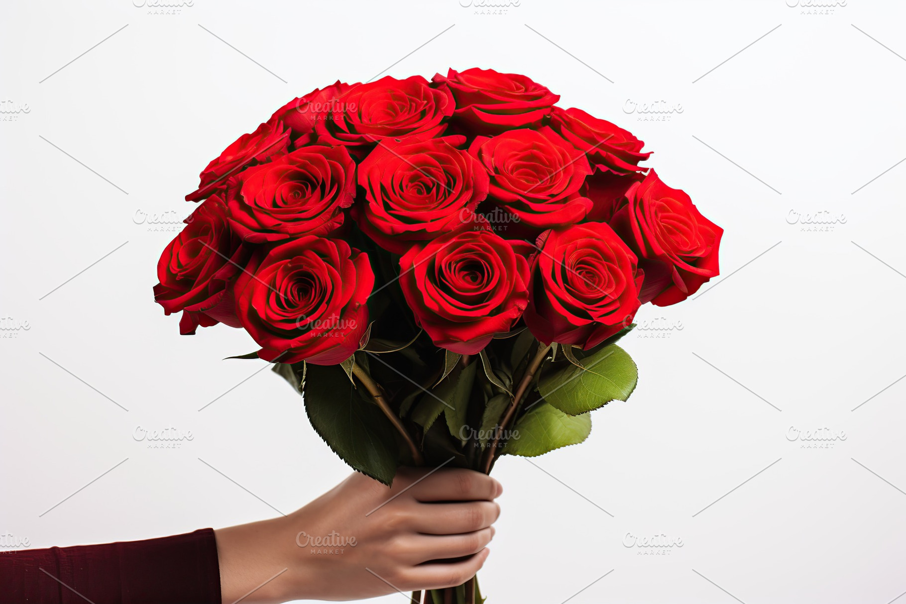 Male hand holding bouquet of fresh red roses, a Nature Photo by AlyaAnd