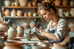 Young Female Potter Painting Ceramic Bowl, an Arts & Entertainment Photo by Davizro's Market