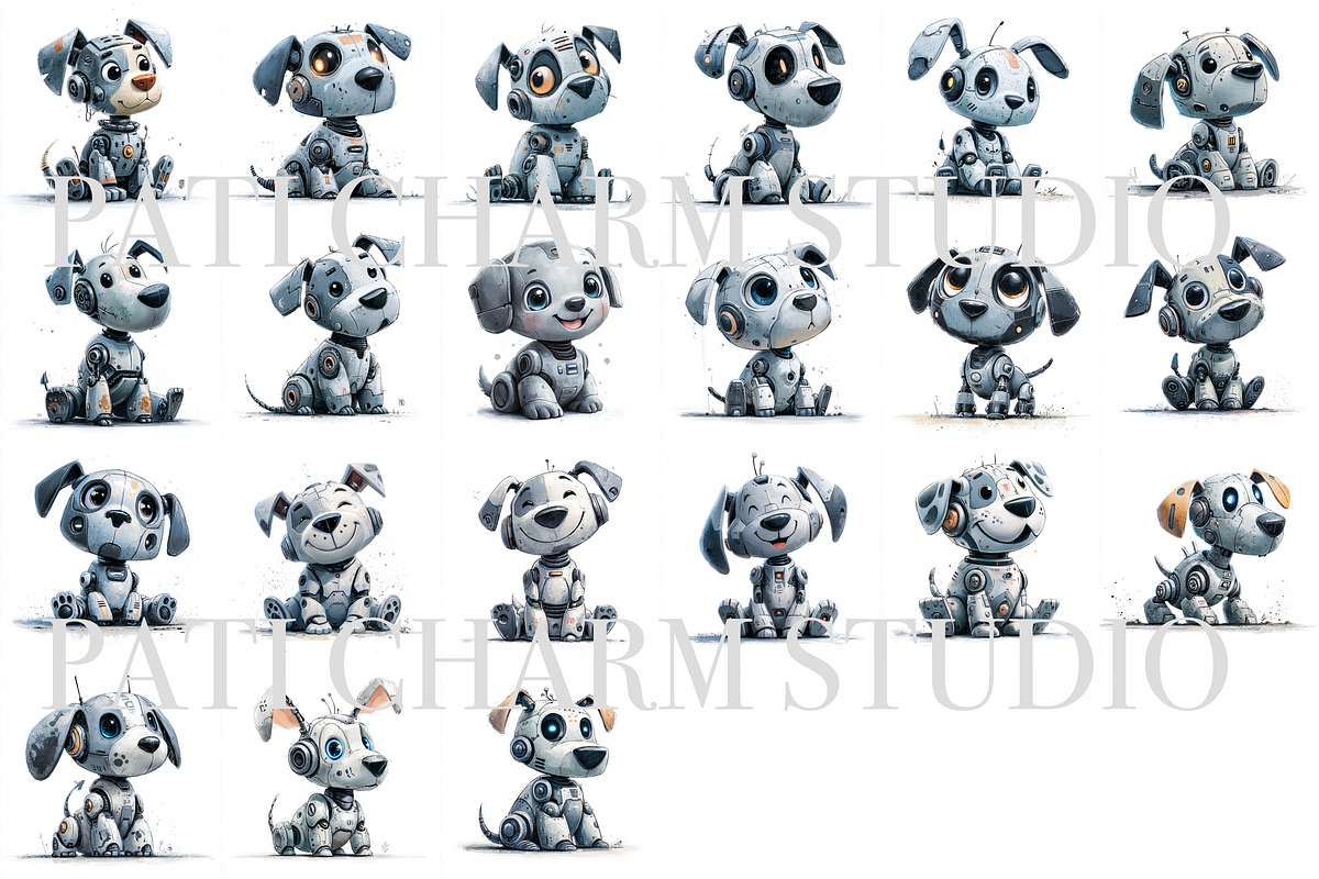 Robotic Puppy Clipart Set, a Decorative Illustration by Pati Charm Studio (Photo 2 of 8)