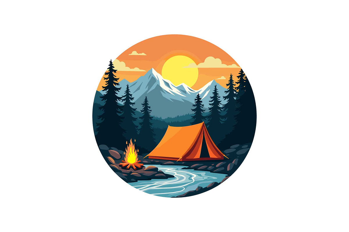 Sunset Adventure Camping Badge Set, an Object Graphic by Designs_River (Photo 3 of 13)