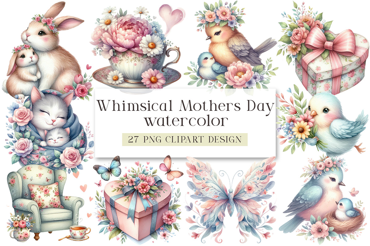 Watercolor Whimsical Mothers Day, a Seasonal Illustration by DreamArtGraphic (Photo 1 of 4)