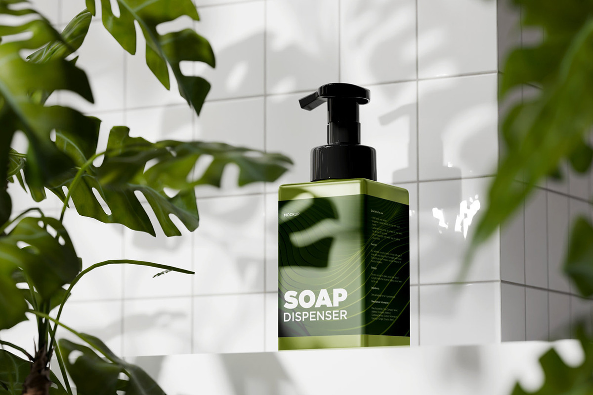Soap Dispenser Square Bottle Mockup, a Packaging Mockup by Muhazdinata (Photo 1 of 18)
