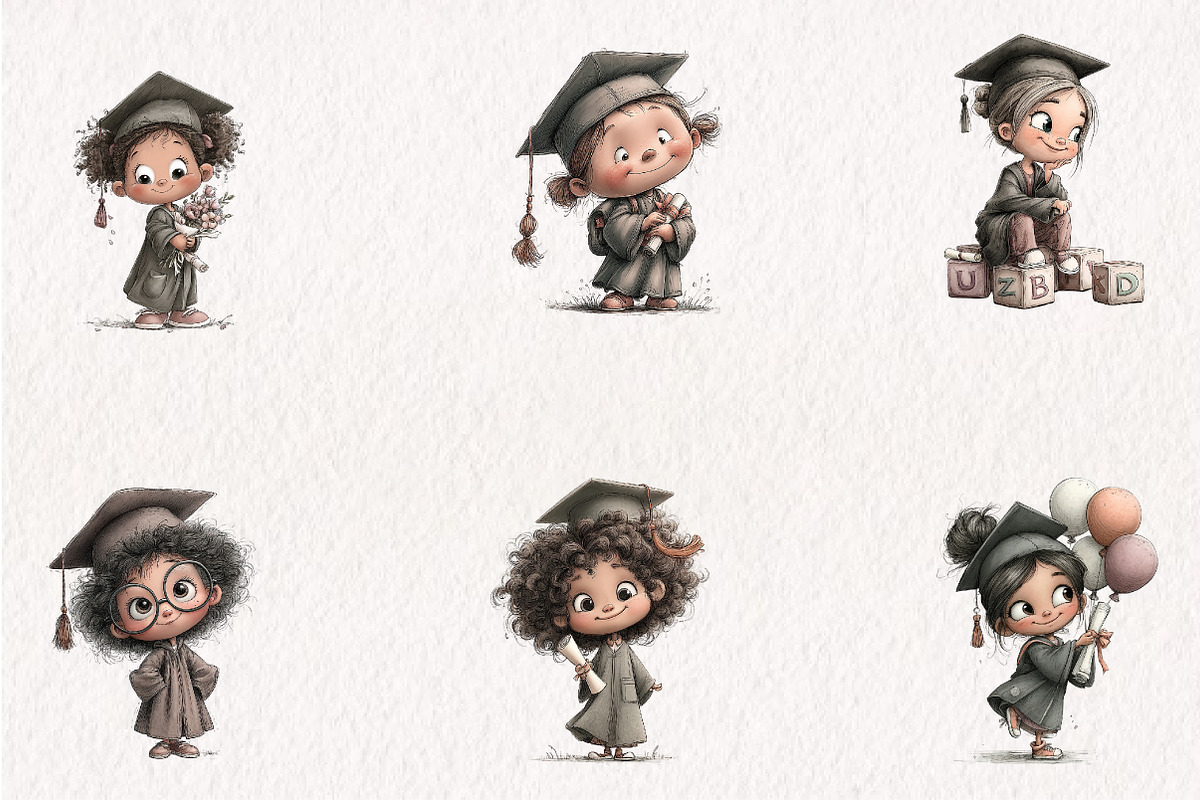 Graduation Kids Clipart PNG, a Seasonal Illustration by CreationArt (Photo 2 of 5)