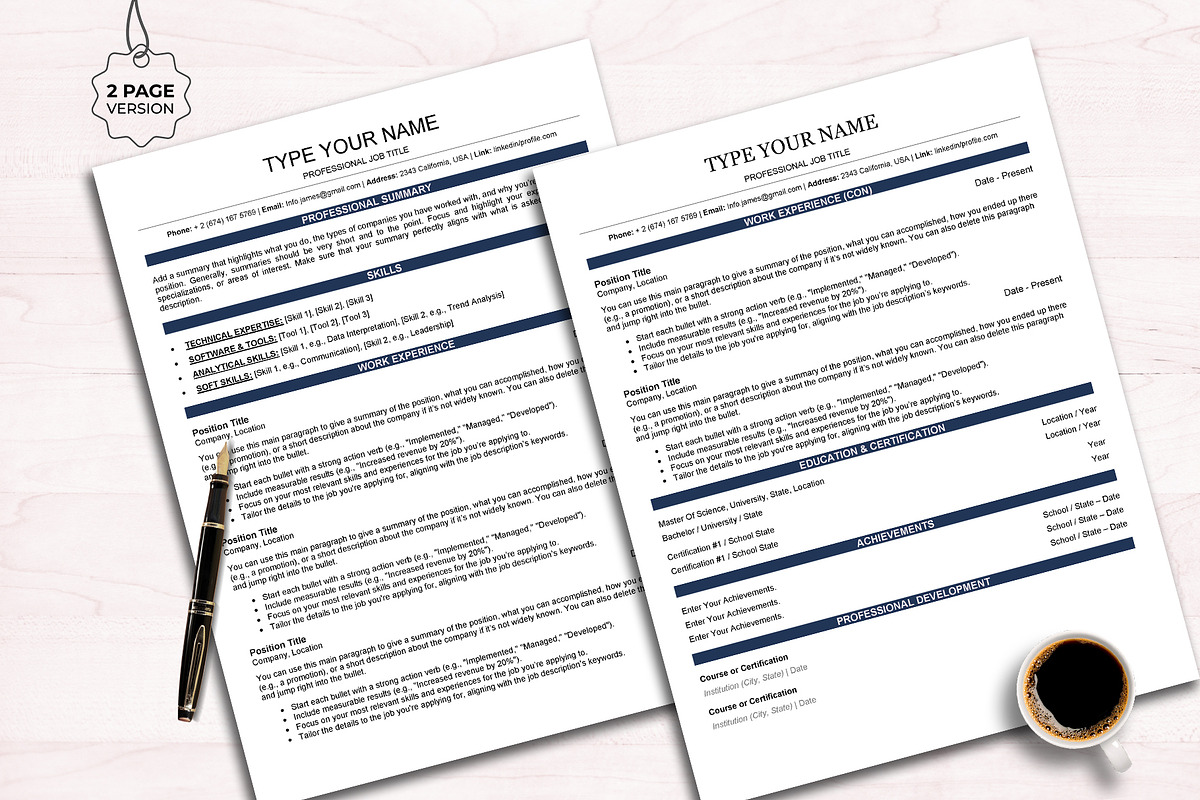 ATS resume template | MS Word, docs preview 2