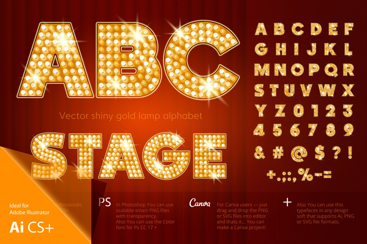 Vector shiny gold lamp alphabet, an Object Graphic by popskraft (Photo 2 of 10)