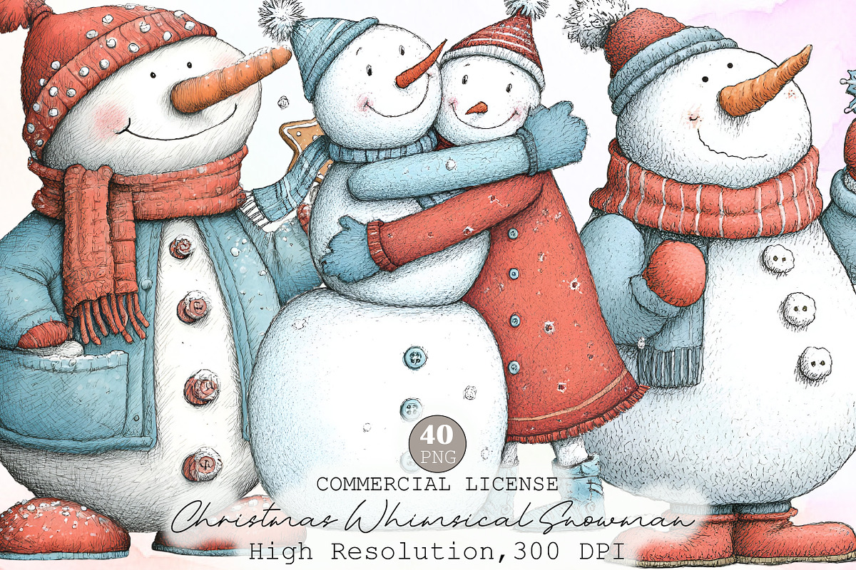 Christmas Whimsical Snowman Clipart, an Illustration by Sublimation Artist (Photo 1 of 6)