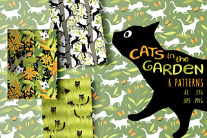 CATS IN THE GARDEN Seamless Patterns